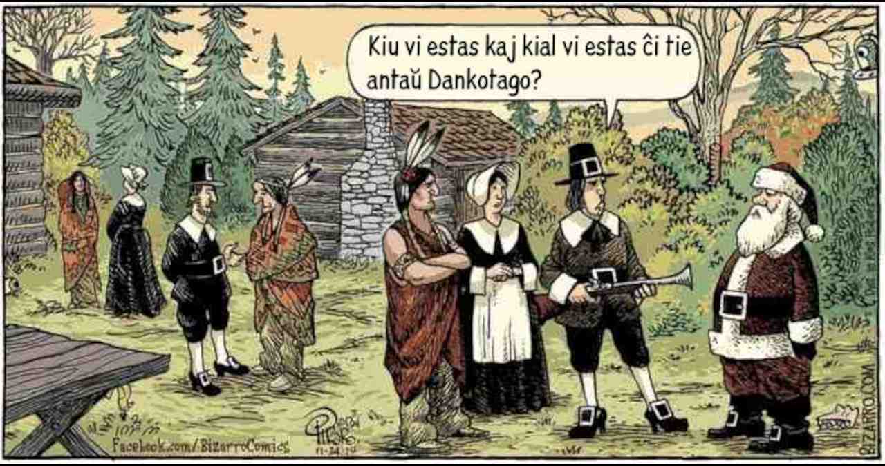 Dum la unua Danktago, viro alfrontas Patro Kristnaskon.