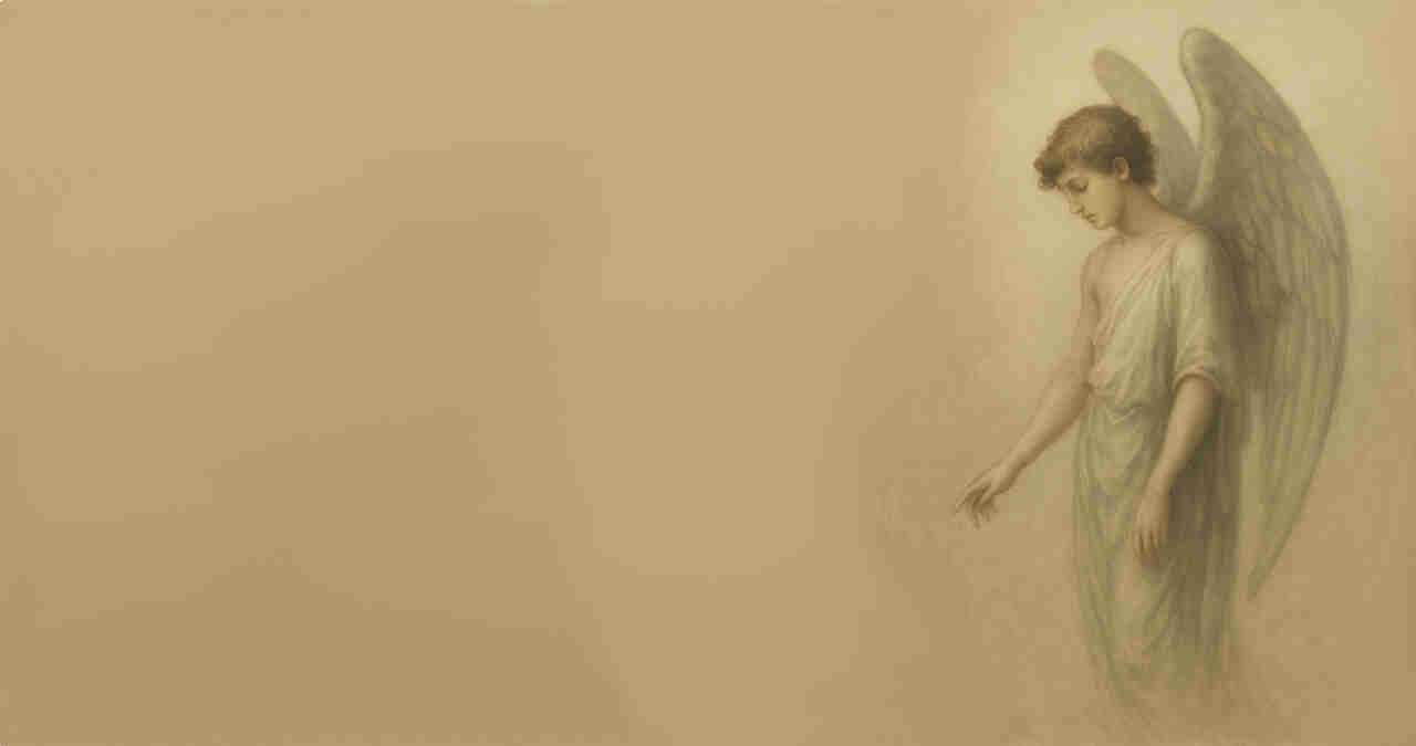 Boy with wings faces to the left.